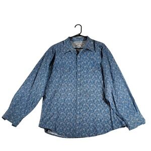 Wrangler Western Shirt Men's 2X Blue Paisley Print Long Sleeve Button Up